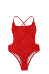 Cross Back One Piece Swimsuit - Red / M
