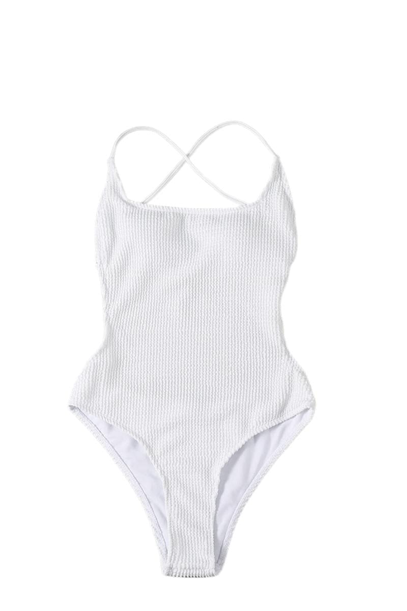 Cross Back One Piece Swimsuit - White / L