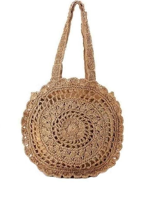 Knitted Round Beach Tote - Tan