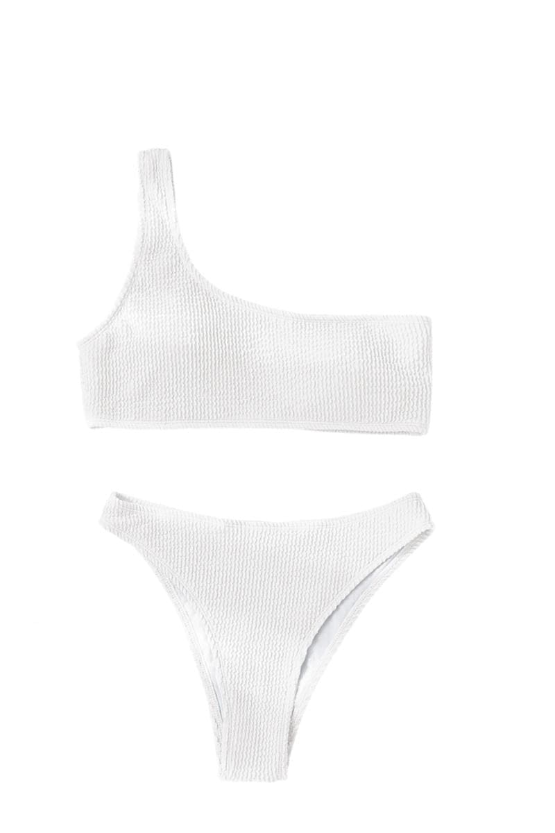 One Shoulder Bikini Swimsuit - White / L