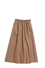 Faux Leather Flared Midi Skirt - Beige / One Size