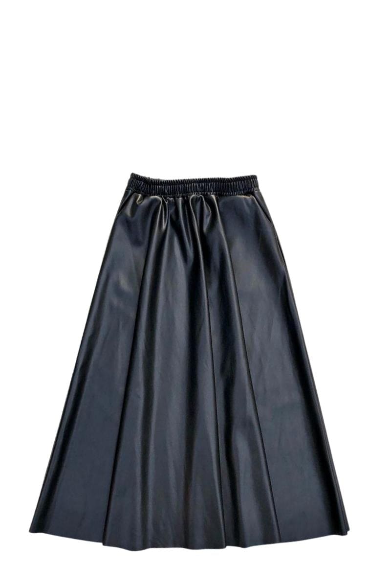 Faux Leather Flared Midi Skirt - Black / One Size