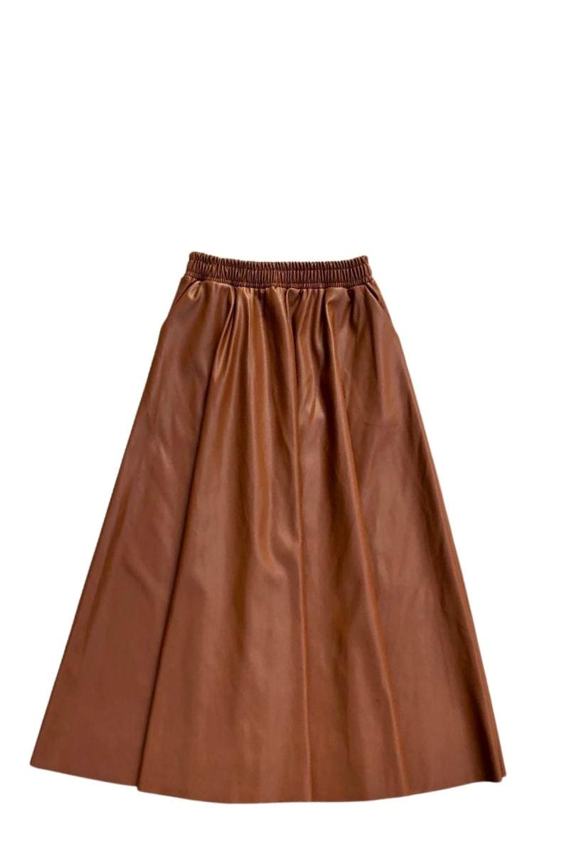Faux Leather Flared Midi Skirt