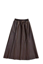 Faux Leather Flared Midi Skirt - Chocolate / One Size