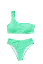One Shoulder Bikini Swimsuit - Light Green 1 / S