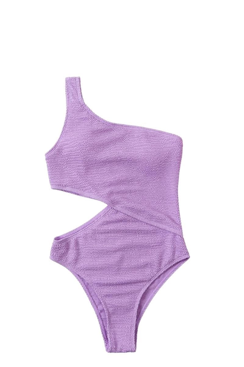 One Shoulder Cut Out Swimsuit - Purple / XL