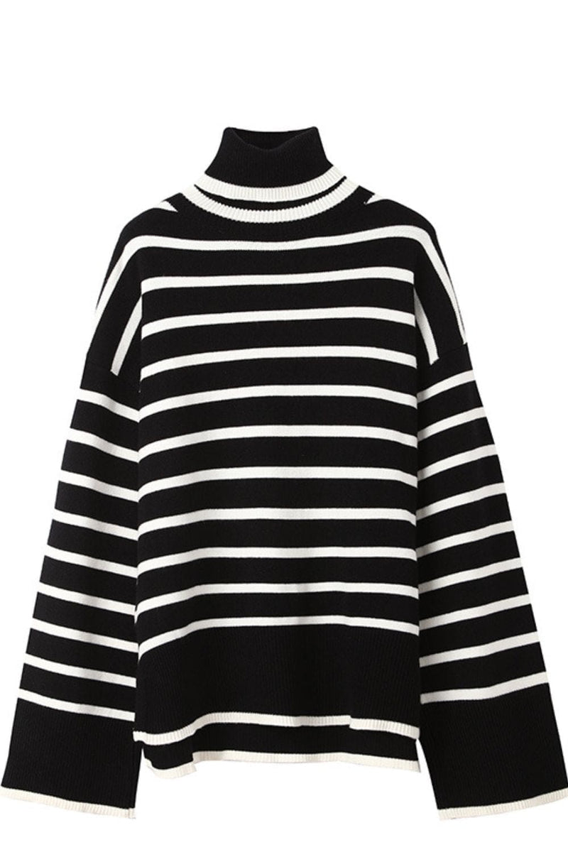 Oversized Stripe Pullover - Black / S