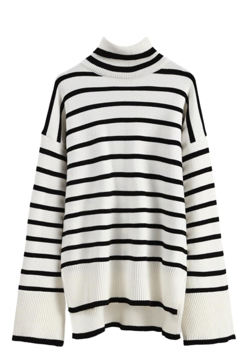 Oversized Stripe Pullover - White / S