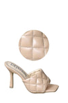 Quilted Square Toe Heeled Mules - Nude / 37