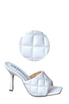 Quilted Square Toe Heeled Mules - White / 42