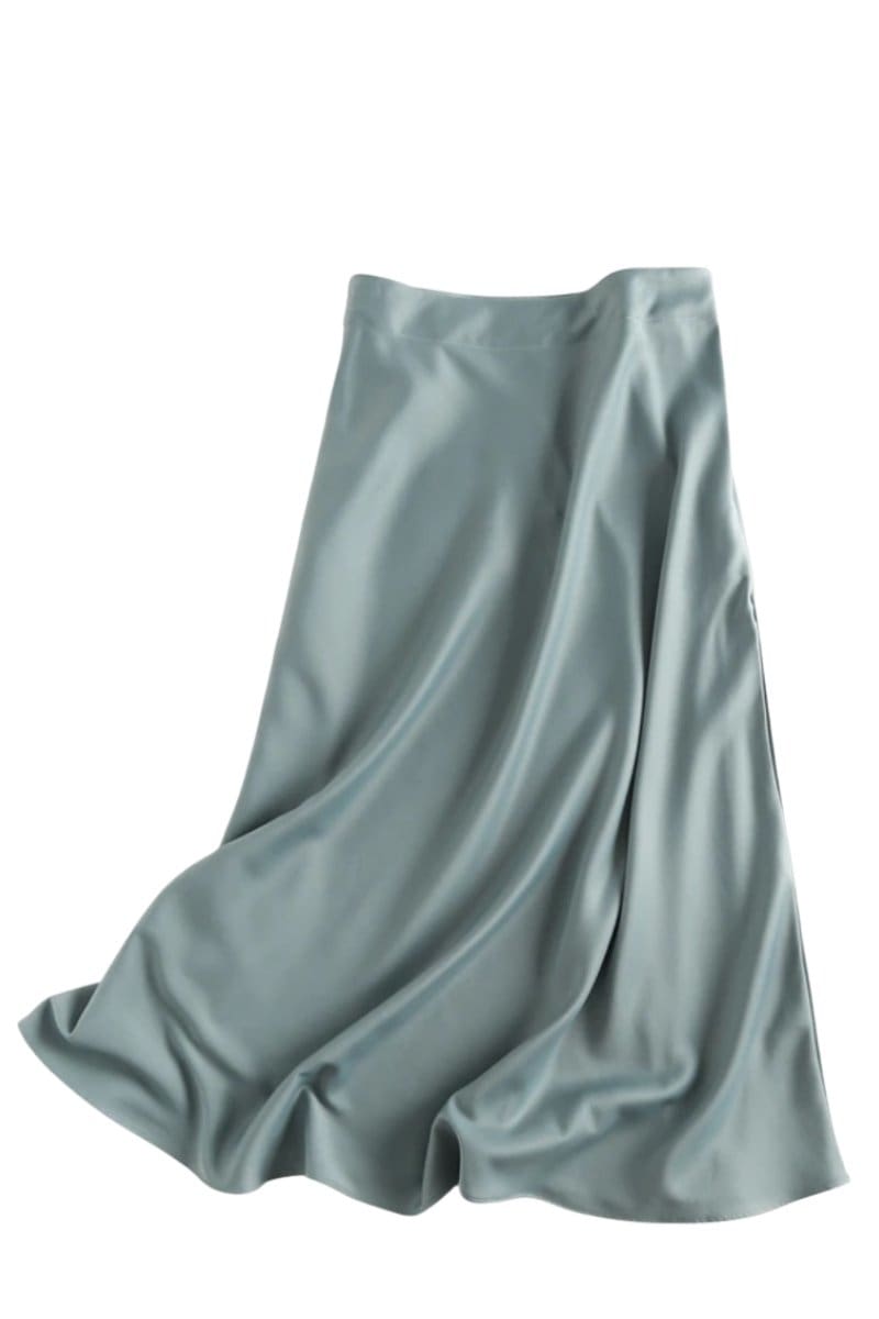 Satin Midi Skirt - Blue Gray / S