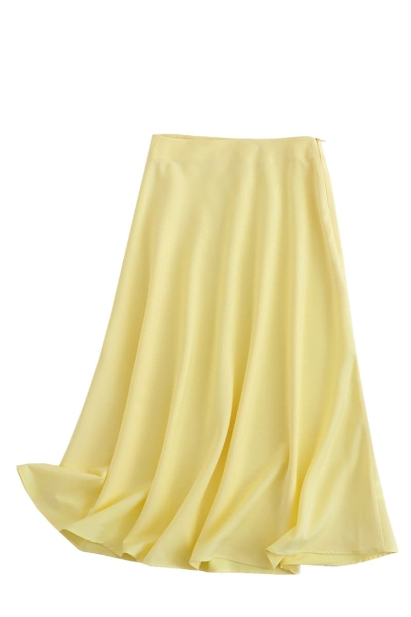 Satin Midi Skirt - Yellow / S