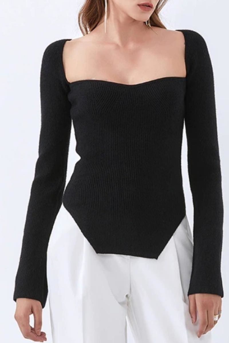 Square Neck Long Sleeve Bustier Top