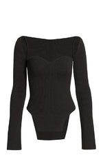 Square Neck Long Sleeve Bustier Top - S / Black
