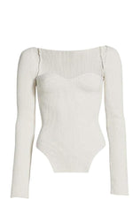 Square Neck Long Sleeve Bustier Top - S / Ivory