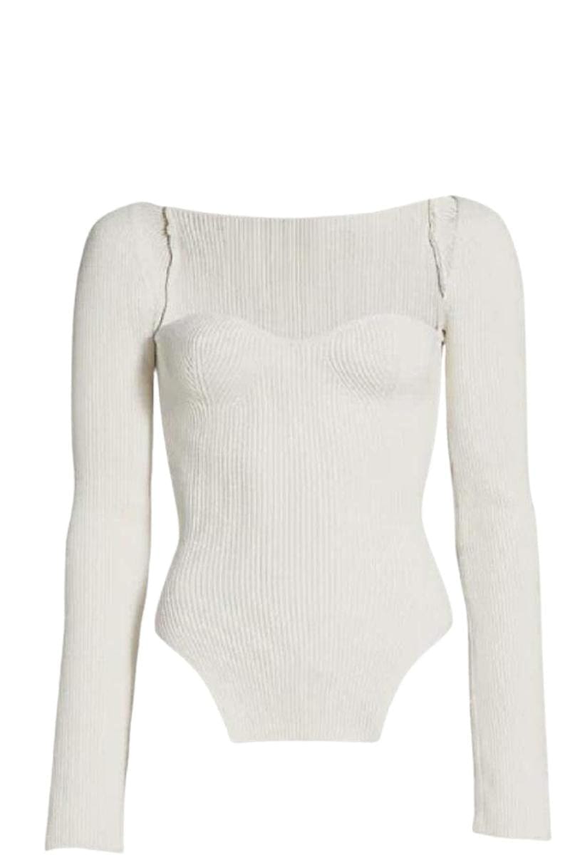 Square Neck Long Sleeve Bustier Top - S / Ivory