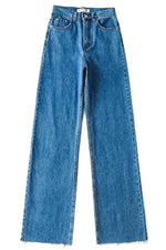 High Waist Straight Leg Jeans - Dark blue / XS